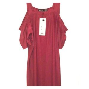 Red body con stappy neck dress